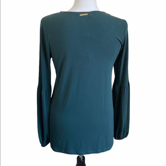 MICHAEL‎ Michael Kors Emerald Green Grommet Lace Up Neck Long Sleeve Top - Picture 2 of 9